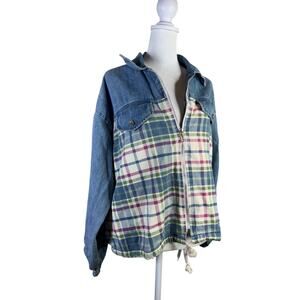 Vintage County Seat Denim & Plaid Zip‎ Jacket S 80s 90s Gorpcore Cottagecore